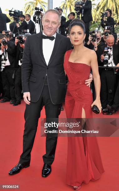 Actress Salma Hayek and husband François-Henri Pinault attend the 'Il Gattopardo' premiere held at the Palais des Festivals during the 63rd Annual...