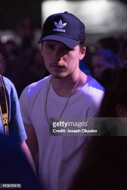 Brooklyn Beckham watches J.Cole perform on Day 1 of Wireless Festival 2018 at Finsbury Park on July 6, 2018 in London, England.
