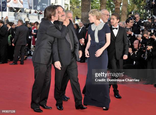 Actor Josh Brolin, director Oliver Stone, actress Carey Mulligan, actor Frank Langella and actor Shia LaBeouf attend the Premiere of 'Wall Street:...