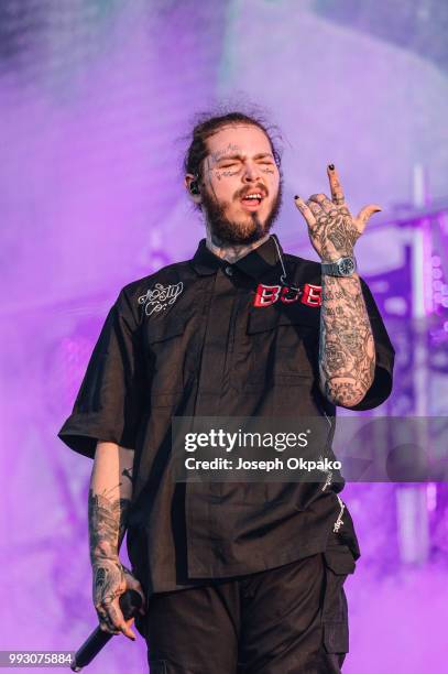 Post Malone performs on Day 1 of Wireless Festival 2018 at Finsbury Park on July 6, 2018 in London, England.