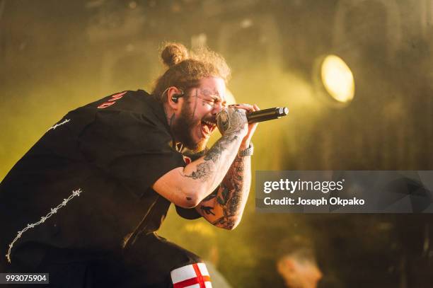Post Malone performs on Day 1 of Wireless Festival 2018 at Finsbury Park on July 6, 2018 in London, England.