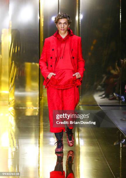 Elias Becker walks the runway at the Michalsky StyleNite show during the Berlin Fashion Week Spring/Summer 2019 at Tempodrom on July 6, 2018 in...