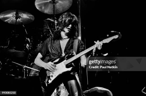 Joe Perry of the Joe Perry Project performs on stage at the Poplar Creek Music Theater in Hoffman Estates, Illinois, June 25, 1980.