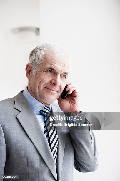 businessman on cellphone - brigitte sporrer stock pictures, royalty-free photos & images