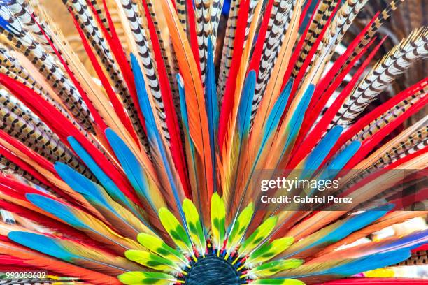 an aztec headdress in mexico city - aztec headdress stock pictures, royalty-free photos & images