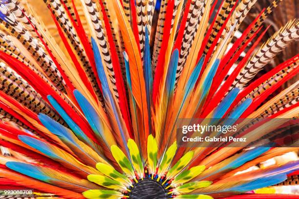 an aztec headdress in mexico city - aztec headdress stock pictures, royalty-free photos & images