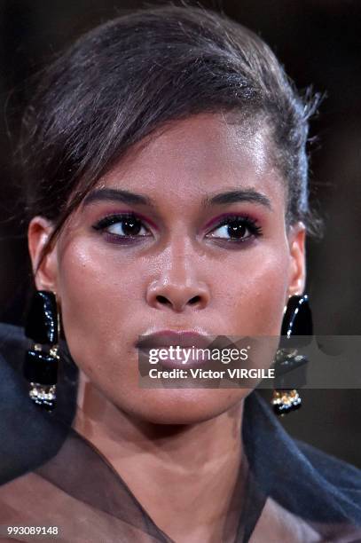 Cindy Bruna walks the runway during the Giorgio Armani Prive Haute Couture Fall/Winter 2018-2019 fashion show as part of Haute Couture Paris Fashion...