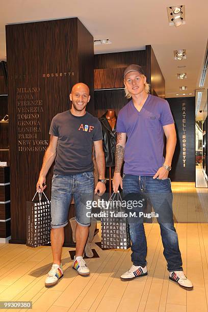 Giulio Migliaccio and Simon Kjaer attend the Fratelli Rossetti Store Event For Palermo Football Playerson May 14, 2010 in Palermo, Italy.