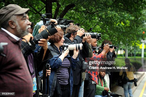 Media wait for the casket of singer/actress Lena Horne to arrive at St. Ignatius Loyola Church on May 14, 2010 in New York City.