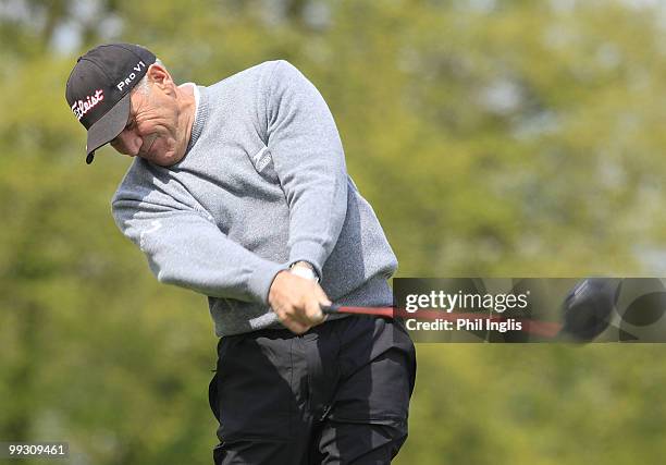 Bill Longmuir of Scotland drives on the second hole during the final round of the Handa Senior Masters presented by The Stapleford Forum played at...