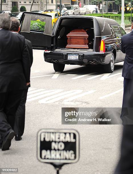 The casket of singer/actress Lena Horne arrives at St. Ignatius Loyola Church on May 14, 2010 in New York City.