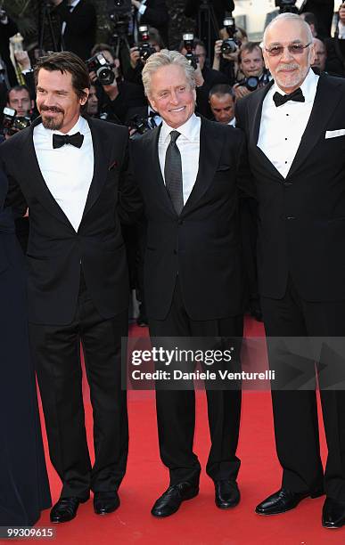 Actors Josh Brolin, Michael Douglas and Frank Langella attend the Premiere of 'Wall Street: Money Never Sleeps' held at the Palais des Festivals...