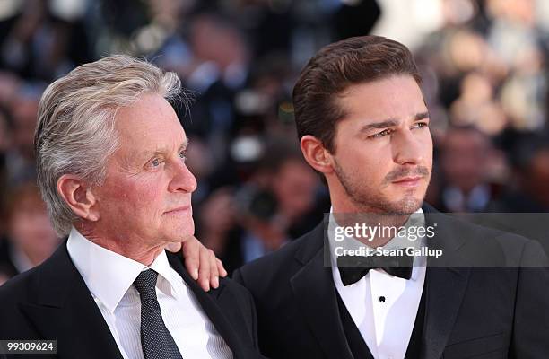 Shia Lebeouf and Michael Douglas attend the "Wall Street: Money Never Sleeps" Premiere at the Palais des Festivals during the 63rd Annual Cannes Film...