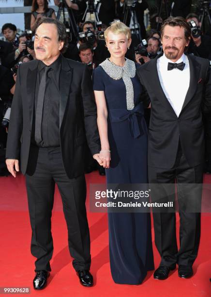 Director Oliver Stone, actress Carey Mulligan and actor Josh Brolin attend the Premiere of 'Wall Street: Money Never Sleeps' held at the Palais des...
