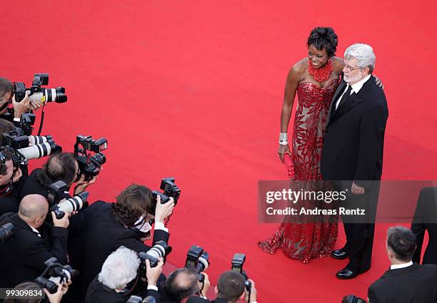 Director/producer George Lucas and wife Mellody Hobson attend the "Wall Street: Money Never Sleeps" Premiere at the Palais des Festivals during the...