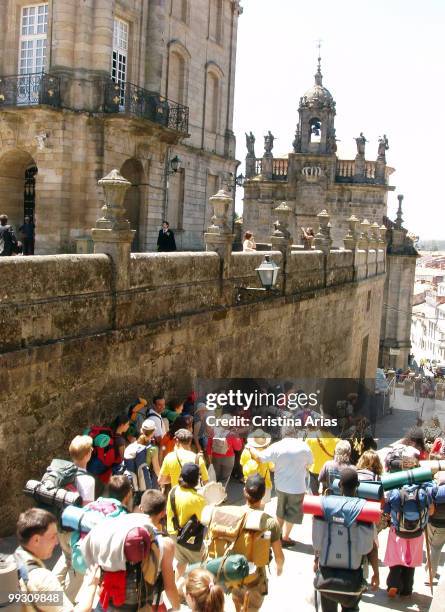 Pilgrims, Santiago de Compostela, La Coruna, Galicia, Spain, July 2007 .