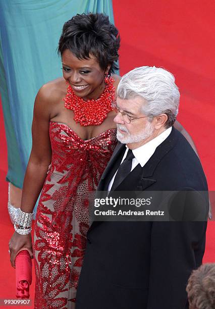 Director/producer George Lucas and wife Mellody Hobson attend the "Wall Street: Money Never Sleeps" Premiere at the Palais des Festivals during the...