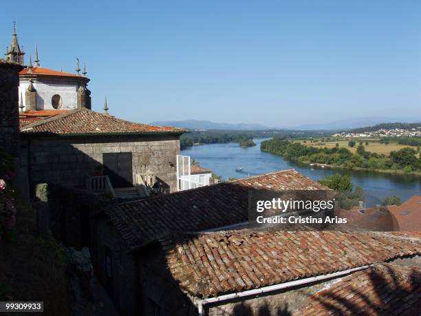 View of Mino river from the lookout of Tui cathedral, Rias Bajas, Pontevedra, Galicia, Spain, July 2007 .