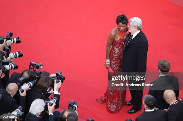 Director/producer George Lucas and wife Mellody Hobson attend the "Wall Street: Money Never Sleeps" Premiere at the Palais des Festivals during the...