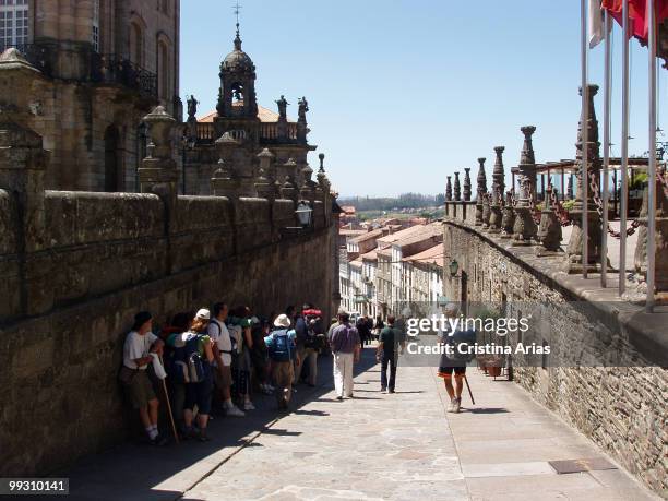 Pilgrims of Saint Jaques Way, Jacobean Routes, Santiago de Compostela, La Coruna, Galicia, Spain, July 2007 .