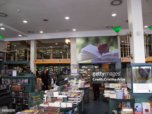 Interior of the Casa del Libro, traditional books shop in the Gran Via Street, Madrid, April 2010 .