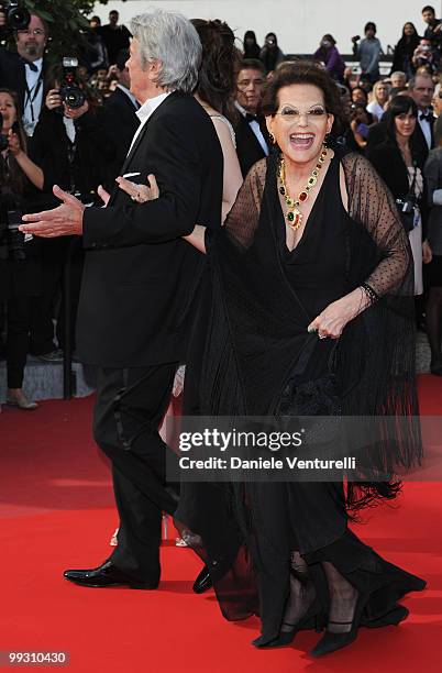 Actor Alain Delon and actress Claudia Cardinale attend the 'Il Gattopardo' premiere held at the Palais des Festivals during the 63rd Annual...