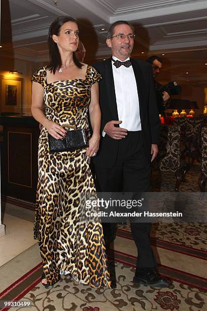 Katarina Witt arrives with Brandenburg's Minister President Matthias Platzeck for the Goldene Sportpyramide Award at the Adlon Hotel on May 14, 2010...