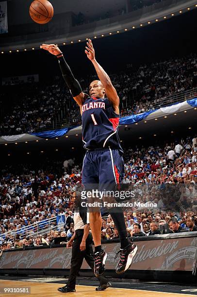 Maurice Evans of the Atlanta Hawks puts a shot up against the Orlando Magic in Game One of the Eastern Conference Semifinals during the 2010 Playoffs...
