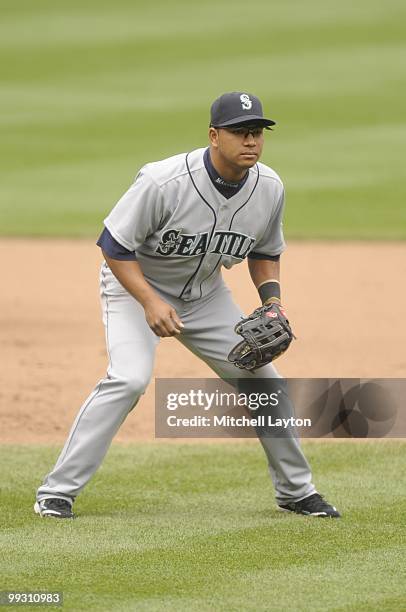 Jose Lopez of the Seattle Mariners prepares for a ground ball during a baseball game against the Baltimore Orioles on May 13, 2010 at Camden Yards in...