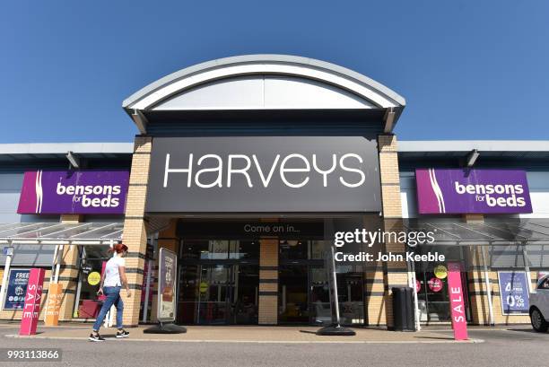 General view of a Harveys and Bensons for Beds furniture retail outlet store on July 3, 2018 in Southend on Sea, England.