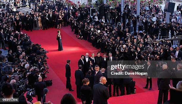 Actors Michael Douglas, Frank Langella, Josh Brolin, Carey Mulligan and director Oliver Stone with Shia LaBeouf attend the "Wall Street: Money Never...