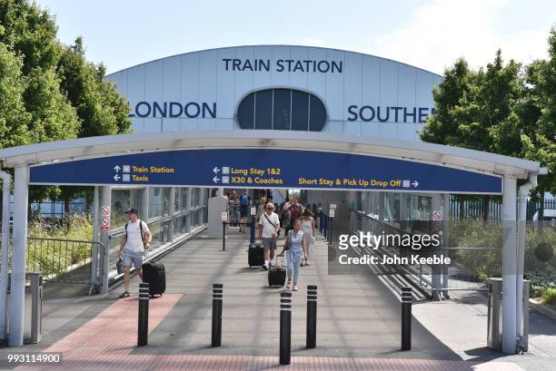 General view of passengers arriving via the train station at London Southend airport on July 3, 2018 in Southend on Sea, England.