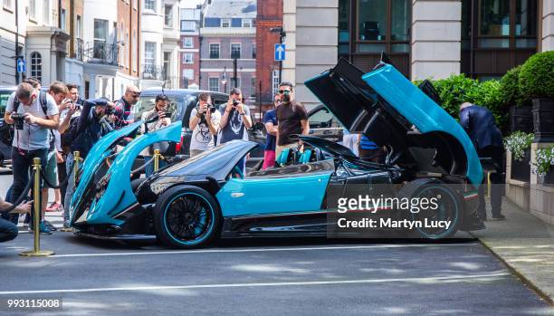 The Pagani Zonda UNO being admired by the public. This car is a special one-off, originally built for Sheikh Abdullah bin Nasser Al-Thani, a member...