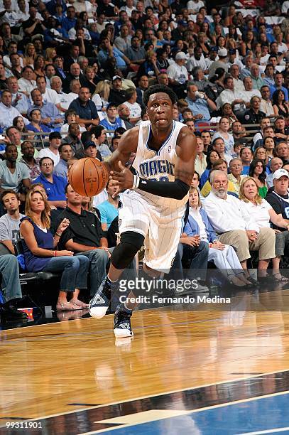 Mickael Pietrus of the Orlando Magic drives to the basket against the Atlanta Hawks in Game One of the Eastern Conference Semifinals during the 2010...