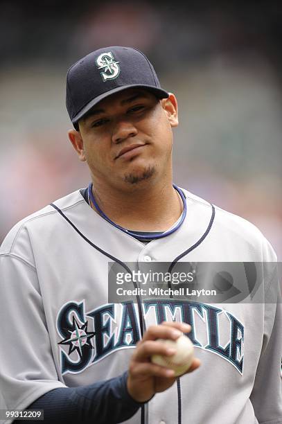 Felix Hernandez of the Seattle Mariners pitches during a baseball game against the Baltimore Orioles on May 13, 2010 at Camden Yards in Baltimore,...