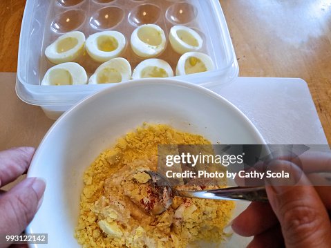 Making deviled eggs Making deviled eggs