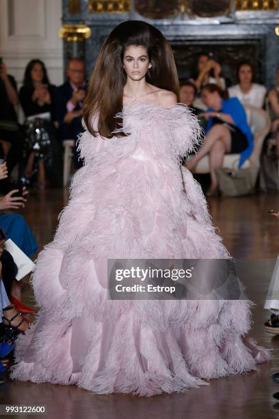 Model Kaia Gerber walks the runway during the Valentino Haute Couture Fall Winter 2018/2019 show as part of Paris Fashion Week on July 4, 2018 in...