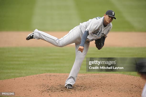 Felix Hernandez of the Seattle Mariners pitches during a baseball game against the Baltimore Orioles on May 13, 2010 at Camden Yards in Baltimore,...