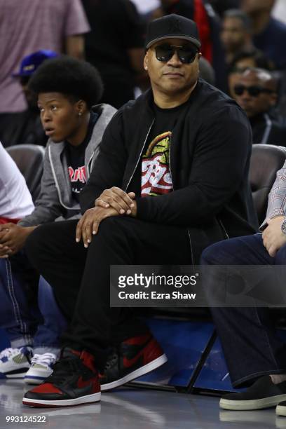 Actor LL Cool J looks on during week three of the BIG3 three on three basketball league game at ORACLE Arena on July 6, 2018 in Oakland, California.