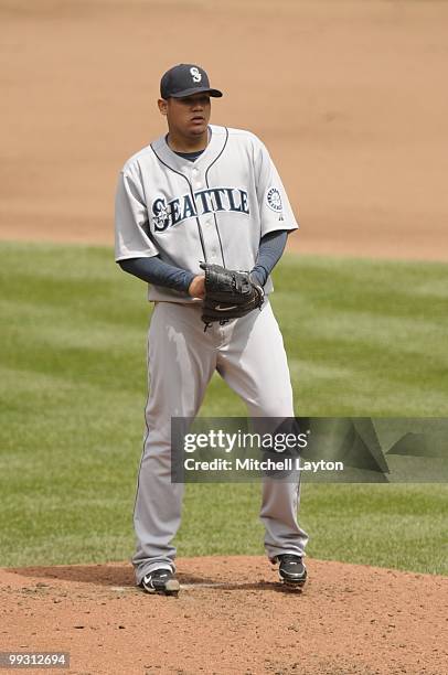 Felix Hernandez of the Seattle Mariners pitches during a baseball game against the Baltimore Orioles on May 13, 2010 at Camden Yards in Baltimore,...