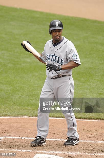 Chone Figgins of the Seattle Mariners looks on during a baseball game against the Baltimore Orioles on May 13, 2010 at Camden Yards in Baltimore,...