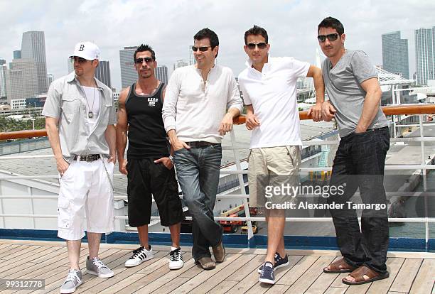 Donnie Wahlberg, Danny Wood, Jordan Knight, Joey McIntyre and Jonathan Knight attend the New Kids On The Block Concert Cruise on May 14, 2010 in...