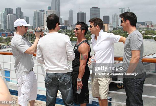 Donnie Wahlberg, Jordan Knight, Danny Wood, Joey McIntyre and Jonathan Knight attend the New Kids On The Block Concert Cruise on May 14, 2010 in...