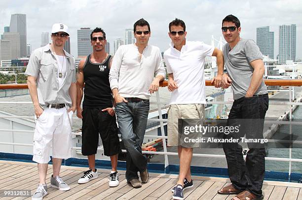 Donnie Wahlberg, Danny Wood, Jordan Knight, Joey McIntyre and Jonathan Knight attend the New Kids On The Block Concert Cruise on May 14, 2010 in...