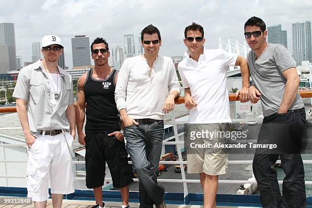 Donnie Wahlberg, Danny Wood, Jordan Knight, Joey McIntyre and Jonathan Knight attend the New Kids On The Block Concert Cruise on May 14, 2010 in...