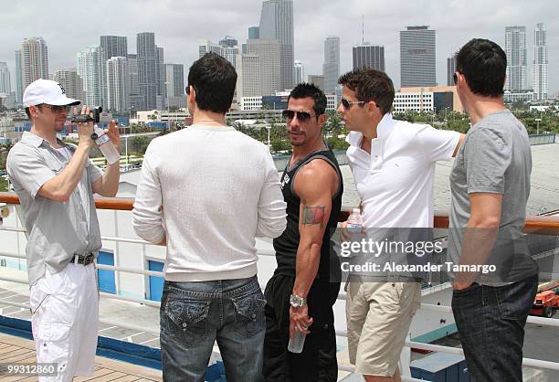 Donnie Wahlberg, Jordan Knight, Danny Wood, Joey McIntyre and Jonathan Knight attend the New Kids On The Block Concert Cruise on May 14, 2010 in...