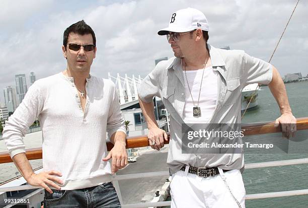 Jordan Knight and Donnie Wahlberg attend the New Kids On The Block Concert Cruise on May 14, 2010 in Miami Beach, Florida.