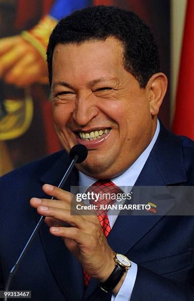 Venezuelan President Hugo Chavez delivers a speech during a ceremony with a representative of Haier, China's top home appliance manufacturer, at the...