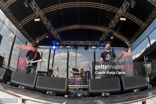 Dan O' Grady, Danny Hall and Claire Percival of Dead Label perform at Amplified Festival 2018 at Quarrydowns on July 6, 2018 in Gloucestershire,...