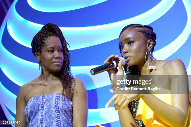 Regina King and KiKi Layne speak onstage at 'If Beale Street Could Talk' Movie Cast and Filmmakers at Essence Festival 2018 on July 6, 2018 in New...